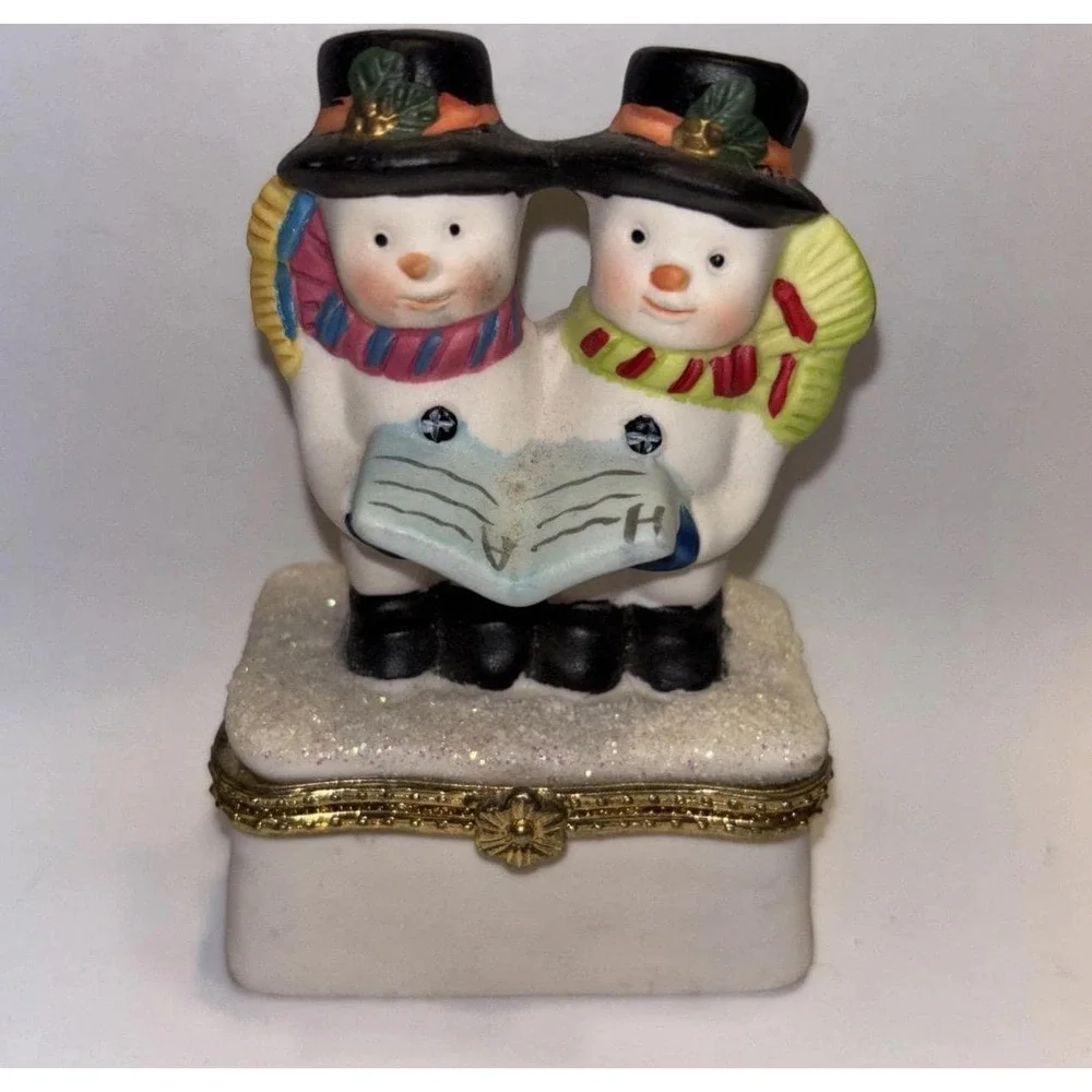 Christmas Holiday Snowmen Top Hat Ceramic Trinket Hinged Box - Ceramic World Inc